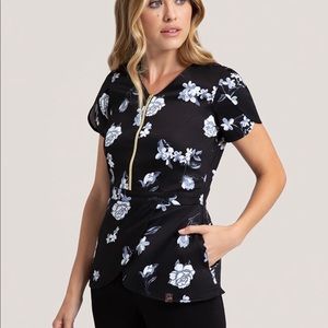 JAANUU scrubs tulip top in midnight floral. Size S